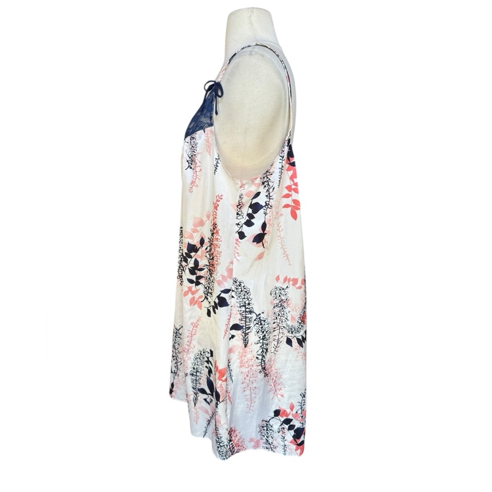 1990s/Y2k Oscar de la Renta Floral V-Neck Lace Trim Babydoll Nightgown/Slip Dres - Picture 4 of 7